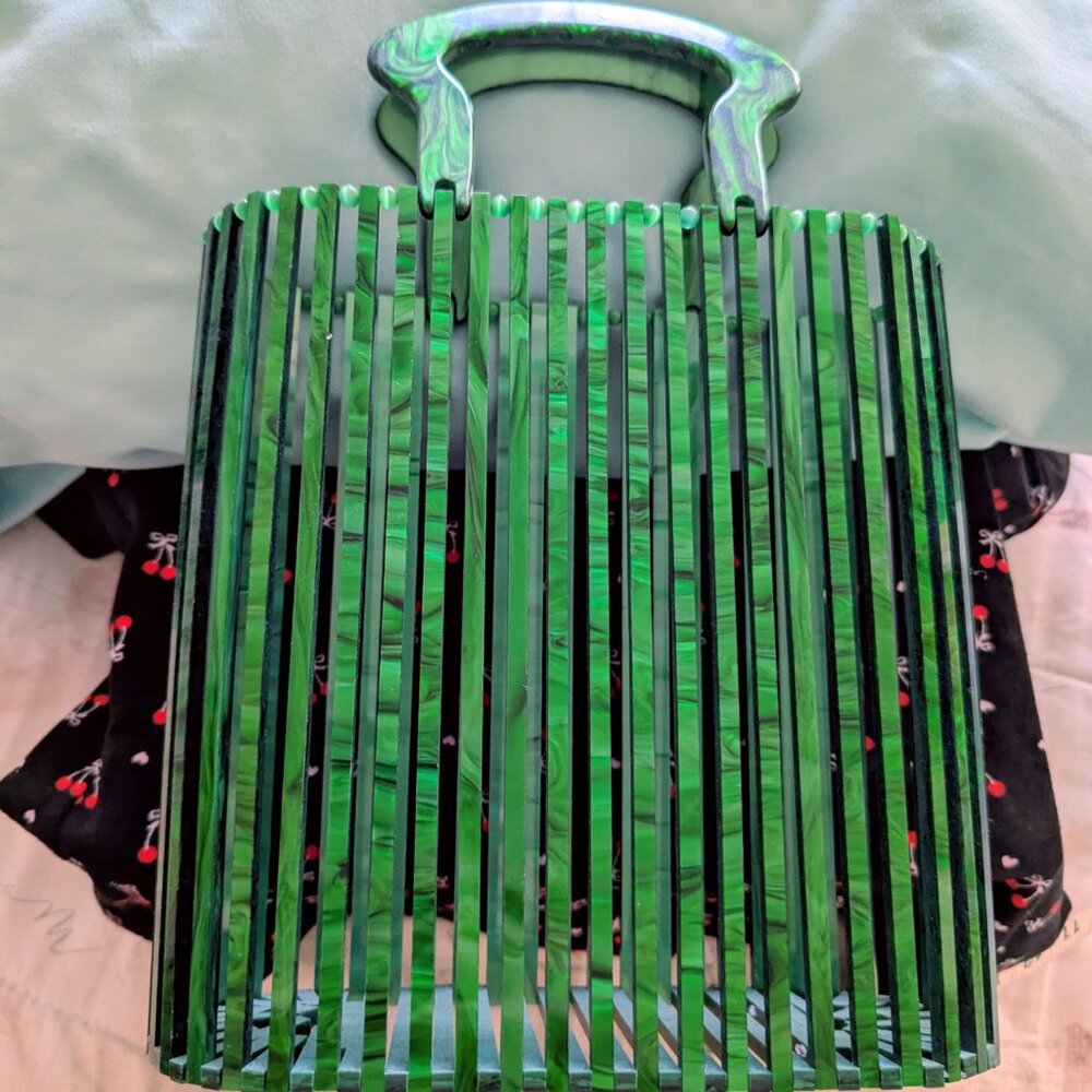 Retro Vintage Look Tiki Purse-Green Retrolite Bamboo Look Tote/Handbag - Picture 14 of 16